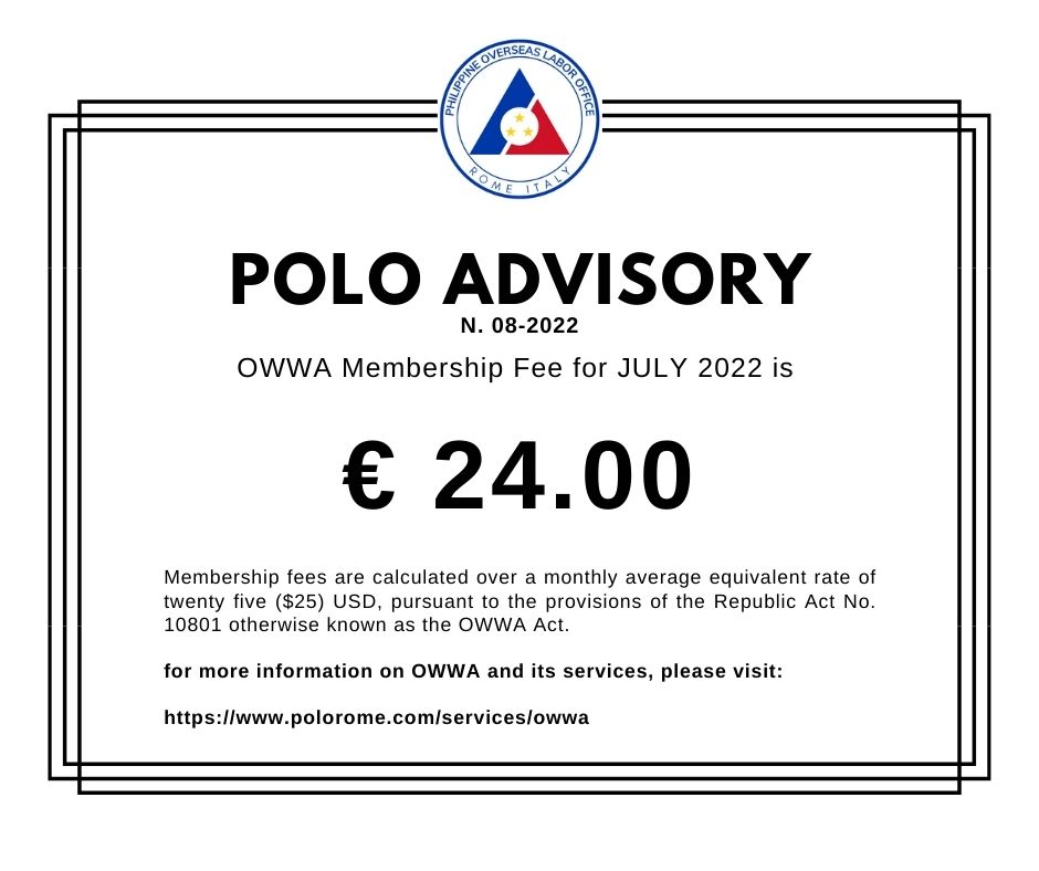 POLO Advisory No. 8 – Membership Fees for July 2022